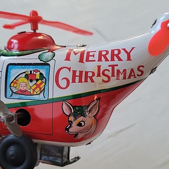 Vintage Wind Up Yuletide Santa Claus w/Reindeer Copter Made in Japan Works - Picture 9 of 13